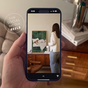 Social Media Wall Art Mockup Video With Person, 1x1 & 9x16 Aspect Ratio for Reels, PSD Animated Mockup, Video Mockup Home Interior MOV