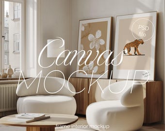 Living Room Frame Mockup: Thin Wood, ISO A DIN Ratio (PSD)