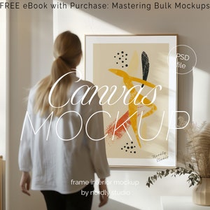 Framed Canvas Mockup, Floater Frame Mockup, ISO DIN Ratio, Thin Wood Floating Frame, PSD Photoshop Mockup, Canvas Mockup Home Interior