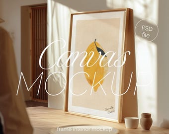 Thin Wood Floating Frame Canvas Mockup: ISO DIN Ratio (PSD)