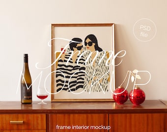 Bar Cart Art Mockup: Golden Frame, 5x4 Ratio (PSD File)