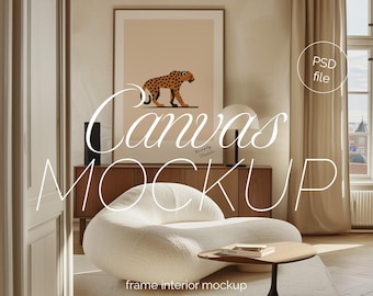 Framed Canvas Mockup: Thin Wood Floating Frame, ISO Ratio (PSD)
