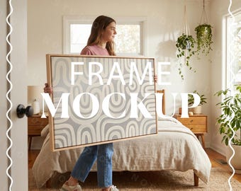 Horizontal Frame Mockup PSD 3x2 Ratio, Photorealistic Interior Wall Art Scene, Smart Object Template