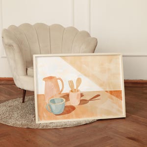 Horizontal Frame mockup light wood DIN A 4, Landscape Minimal frame mockup, Frame on wooden floor mockup, glamour frame mockup