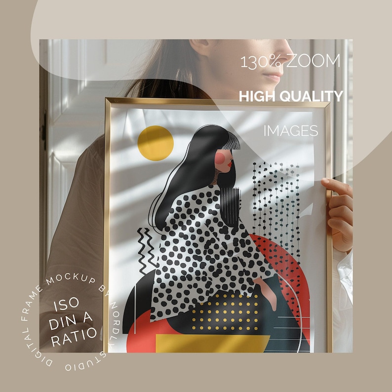 Mockup van een dun houten frame: Boho interieur (PSD) afbeelding 2