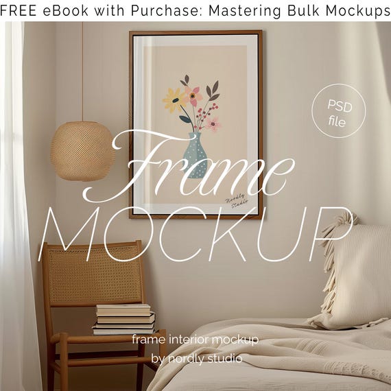 Wood Frame Art Mockup - Vertical A2 Bedroom Display Scene