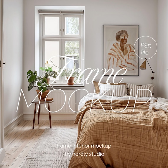 Bedroom Vertical Frame Mockup: Thin Wood, DIN A Ratio (PSD)