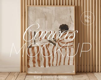 Minimalist Frame Mockup: Light Wood, DIN A4 Canvas (PSD file)