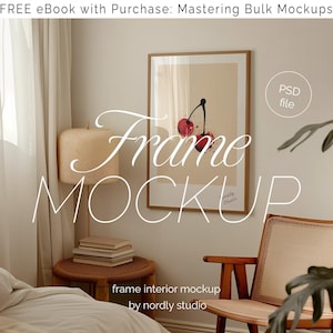Wood Frame Mockup, A2 Vertical, Japandi Style (PSD Template) image 1