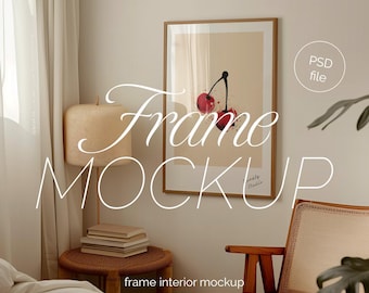 Wood Frame Mockup, A2 Vertical, Japandi Style (PSD Template)