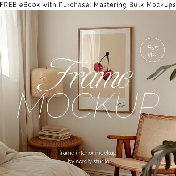 Wood Frame Mockup, A2 Vertical, Japandi Style (PSD Template)