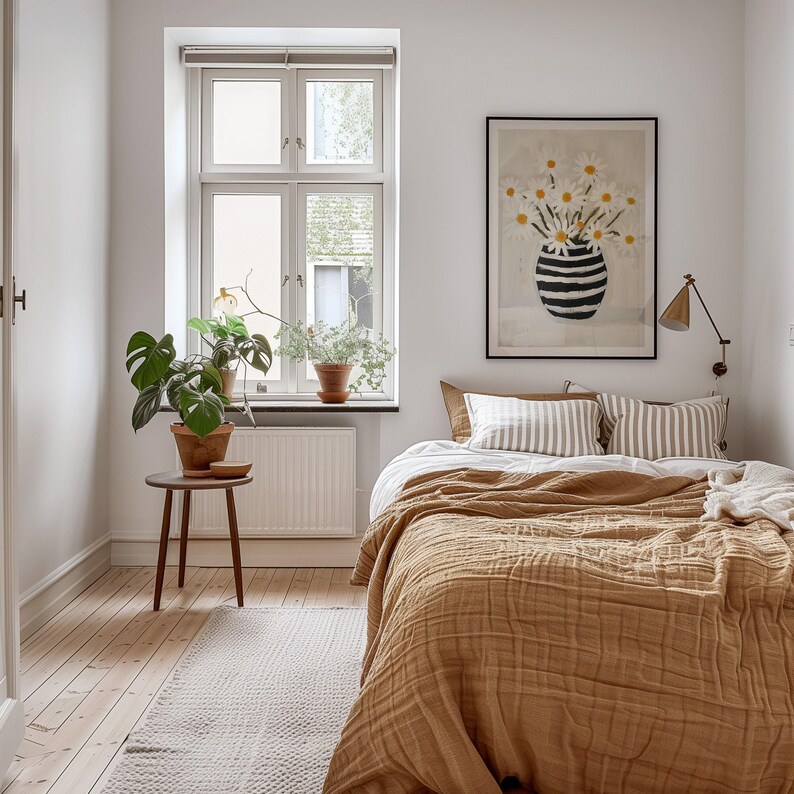 Vertical Frame Mockup Bedroom, DIN A Ratio, Thin Wood Frame, PSD Photoshop Photopea Mockup, interior frame mockup, glass reflection mockup