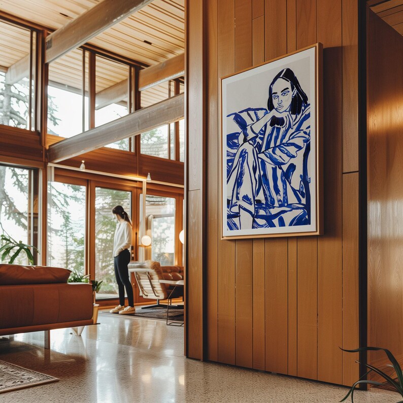 Vertical Framed Canvas Mockup: Mid-Century Modern Interior (PSD) image 8