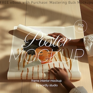 Diversity Poster Mockup With Person, ISO A DIN Ratio, Close Up Detail Mockup, PSD Photoshop Mockup, Rolled Print Mockup, Minimal Modern