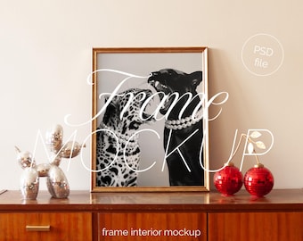 4x5 Vertical Gold Frame Mockup: Leaning Scandinavian Style PSD