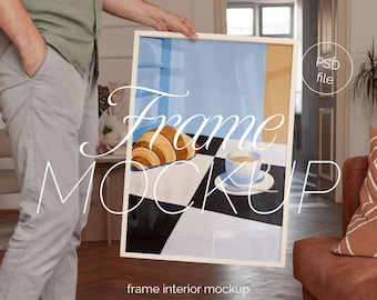 Thin Wood Frame Mockup: DIN A Ratio, Home Interior (PSD Photopea)