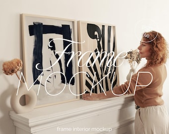 Mockup van twee dunne houten frames: ISO A DIN-verhouding, interieur (PSD)