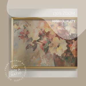 DIN A Horizontal Frame Mockup, Frame Hanging on Wall Panelling Template for PS, Gold Frame PSD for Prints & Artwork, Scandinavian Mockup