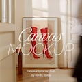 Framed Canvas Mockup with Person, Floating Frame Mockup, ISO DIN A Ratio, Thin Wood Floating Frame, PSD Photoshop Mockup, Large Print Mockup product logo