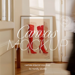 Framed Canvas Mockup with Person, Floating Frame Mockup, ISO DIN A Ratio, Thin Wood Floating Frame, PSD Photoshop Mockup, Large Print Mockup