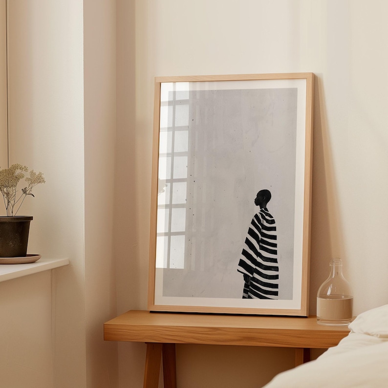 DIN A Vertical Frame Photoshop Mockup Template for Art Display, A2 Wood Frame in Bedroom Scene PSD, Photoshop Frame Mockup