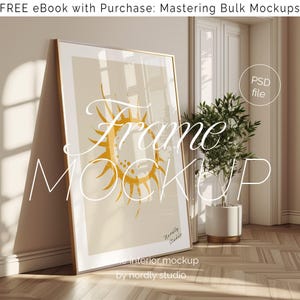 Living Room Frame Mockup: Thin Wood, Glass Reflection (PSD)