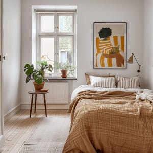 Vertical Frame Mockup Bedroom, DIN A Ratio, Thin Wood Frame, PSD Photoshop Photopea Mockup, interior frame mockup, glass reflection mockup