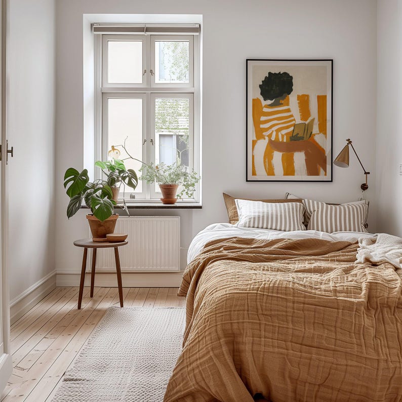 Vertical Frame Mockup Bedroom, DIN A Ratio, Thin Wood Frame, PSD Photoshop Photopea Mockup, interior frame mockup, glass reflection mockup