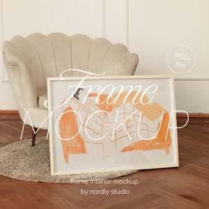 Horizontal Frame mockup light wood DIN A 4, Landscape Minimal frame mockup, Frame on wooden floor mockup, glamour frame mockup