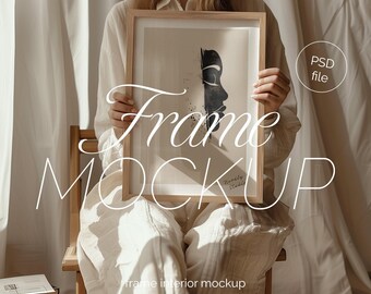 Thin Wood Frame Mockup: Boho Home Interior (PSD)