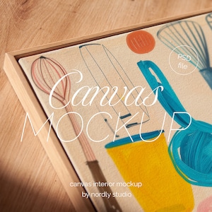 Close-Up Framed Canvas Mockup, Floater frame detail shot, DIN A Vertical Floating Framed Canvas Mockup for Wall Art, PSD Photoshop Mockup