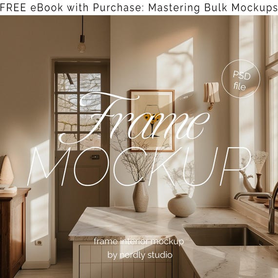 Kitchen Frame Mockup: Vertical Thin Wood Design (Editable PSD)