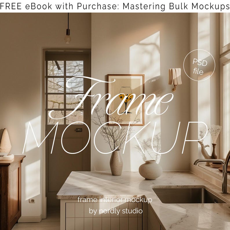 Kitchen Frame Mockup: Vertical Thin Wood Design (Editable PSD) image 1