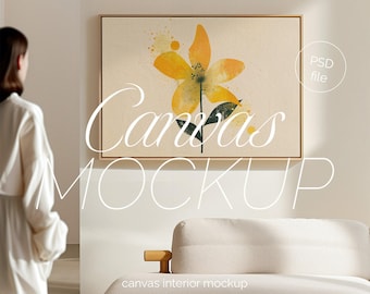 Landscape Canvas Mockup: Thin Wood Frame, ISO DIN Ratio (PSD)