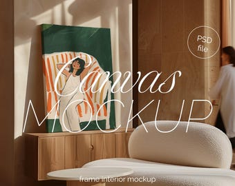 Canvas Wrap Mockup: ISO DIN Ratio, Woman on Sofa (PSD Photoshop Mockup)