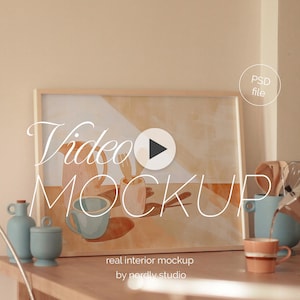 Horizontal Video Frame Mockup, DIN A Ratio, Thin Wood Frame PSD Photoshop Animated Mockup, Vertical Frame Video Mockup Kitchen Interior MOV