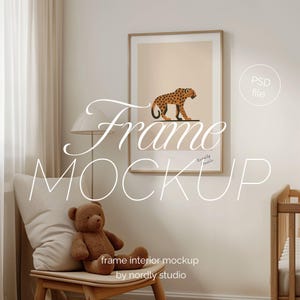 Nursery Room Wood Frame Mockup, A2 Vertical (Minimalist PSD)