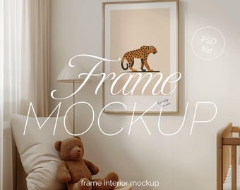 Nursery Room Wood Frame Mockup, A2 Vertical (Minimalist PSD)
