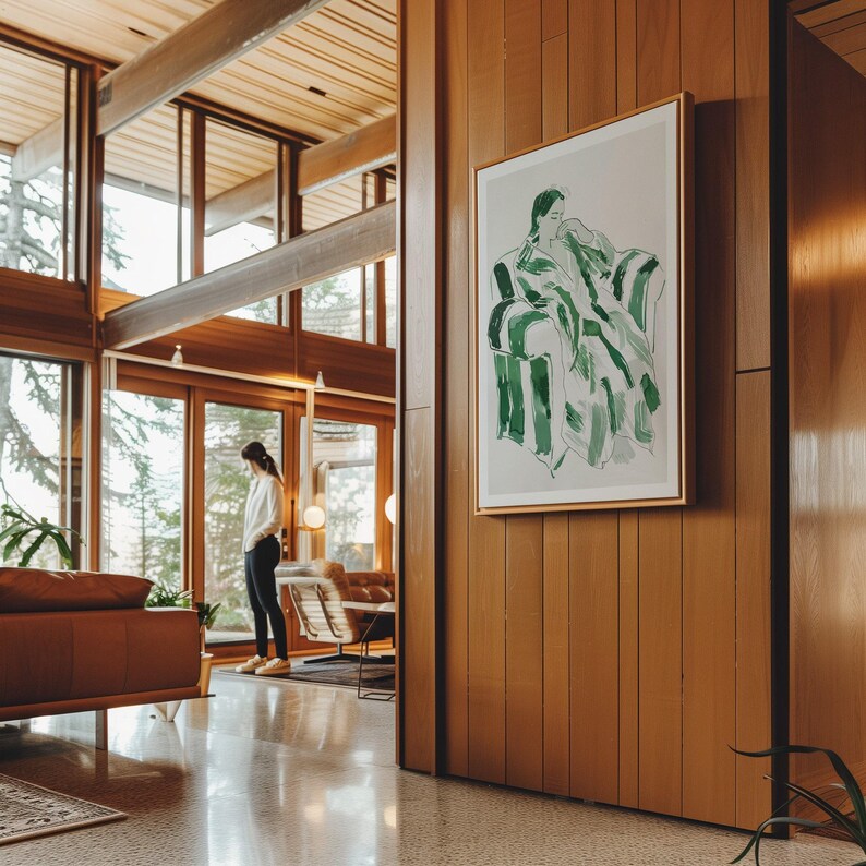 Vertical Framed Canvas Mockup: Mid-Century Modern Interior (PSD) image 5