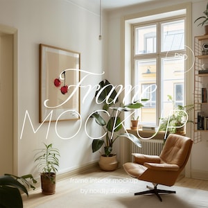 Boho Living Room Frame Mockup: Thin Wood, DIN A Ratio (PSD)
