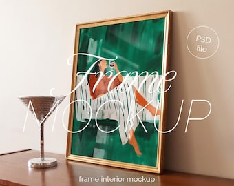 Bar Cart Art Mockup: Golden Frame, 4x5 Ratio (PSD File)