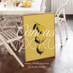 Kitchen Framed Canvas Mockup, DIN A Ratio Minimal Wooden Frame Mockup PSD Photoshop Mockup, Floater Frame Mockup Dining Room Wall Art Mockup
