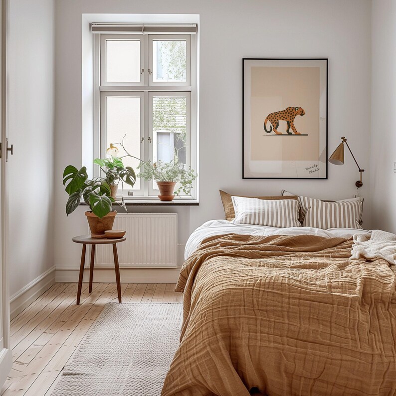 Vertical Frame Mockup Bedroom, DIN A Ratio, Thin Wood Frame, PSD Photoshop Photopea Mockup, interior frame mockup, glass reflection mockup