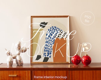 Golden Frame Mockup, Bar Cart Art, 5x4 Ratio (PSD File)