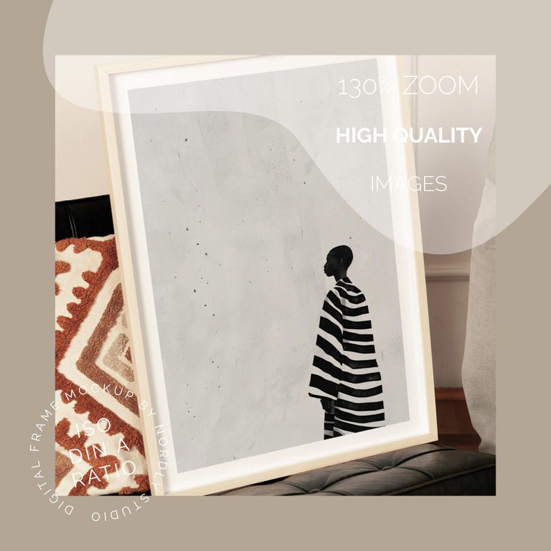 Frame Mockup With Person, DIN A Ratio, Thin Wood Frame Mockup with Man, PSD Photopea Mockup, Frame Mockup Home Interior, Luxury Frame Mockup