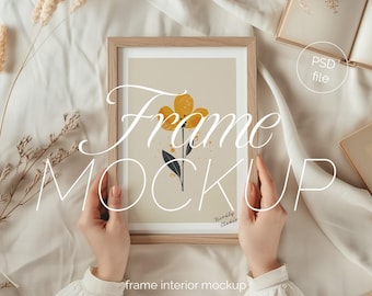 Minimal Wooden Frame Mockup: DIN A Ratio, Interior Scene (PSD)