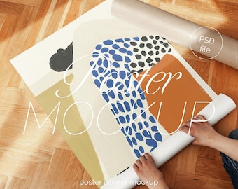 Minimalist Poster Mockup With Hands: DIN A Ratio PSD Photoshop Frame