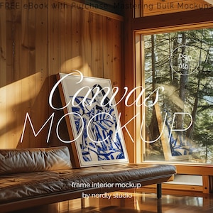 Mid-Century Framed Canvas Mockup: Vertical Wall Art (PSD)