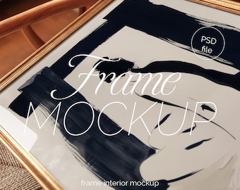 Golden Frame Mockup: Minimalist Tabletop Display (PSD Photoshop File)