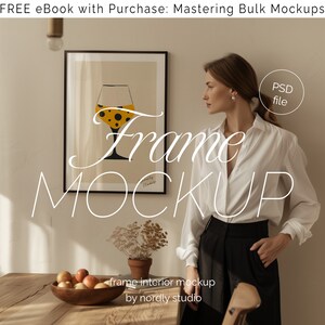 Frame Mockup With Person, DIN A Ratio, Thin Wood Frame, PSD Photoshop Photopea Mockup, Frame Mockup Home Interior, Boho Frame Mockup